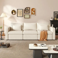 Canapé Sectionnel Moderne en Lin et Coton Forme L, Canapé Sectionnel Rembourré Surdimensionné, Méridienne avec Poufs de Rangement pour Salon