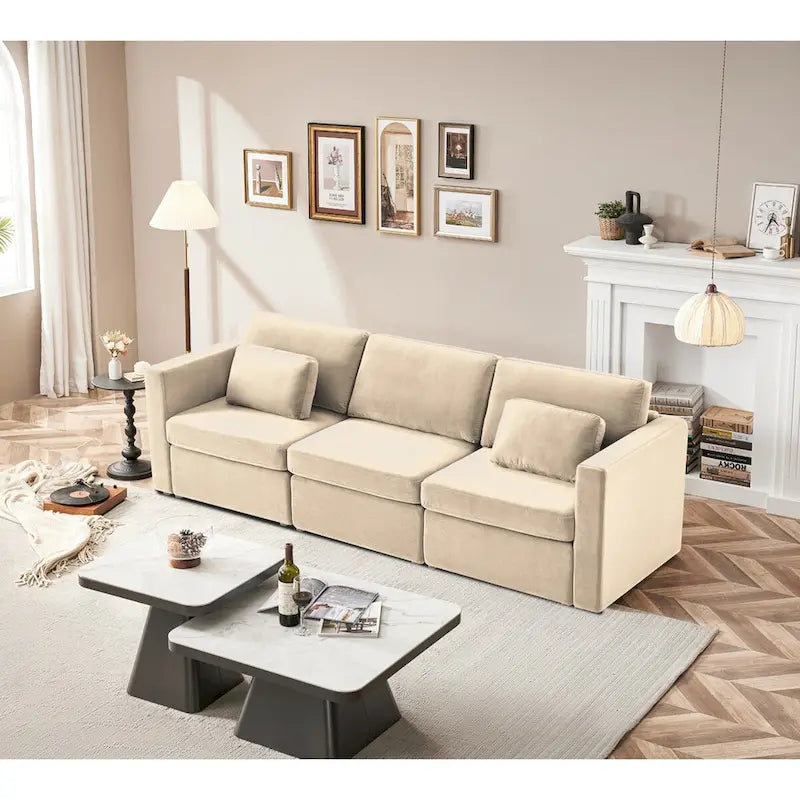Canapé Sectionnel Moderne en Lin et Coton Forme L, Canapé Sectionnel Rembourré Surdimensionné, Méridienne avec Poufs de Rangement pour Salon