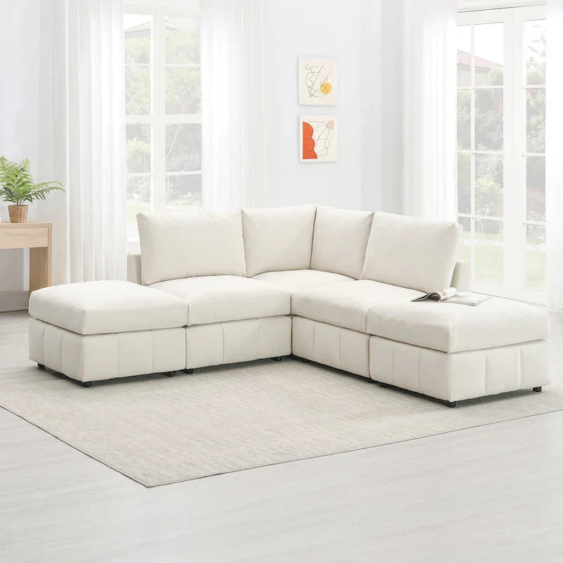 [VIDEO fourni][Nouveau]Canapé d'angle moderne 93 places avec rayures verticales, ensemble de canapés sans accoudoirs 5 places avec poufs convertibles, diverses C