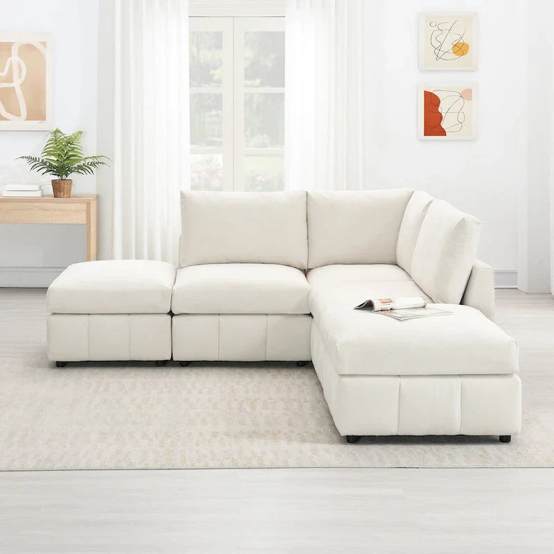 [VIDEO fourni][Nouveau]Canapé d'angle moderne 93 places avec rayures verticales, ensemble de canapés sans accoudoirs 5 places avec poufs convertibles, diverses C