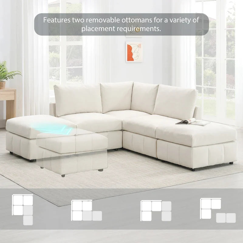 [VIDEO fourni][Nouveau]Canapé d'angle moderne 93 places avec rayures verticales, ensemble de canapés sans accoudoirs 5 places avec poufs convertibles, diverses C