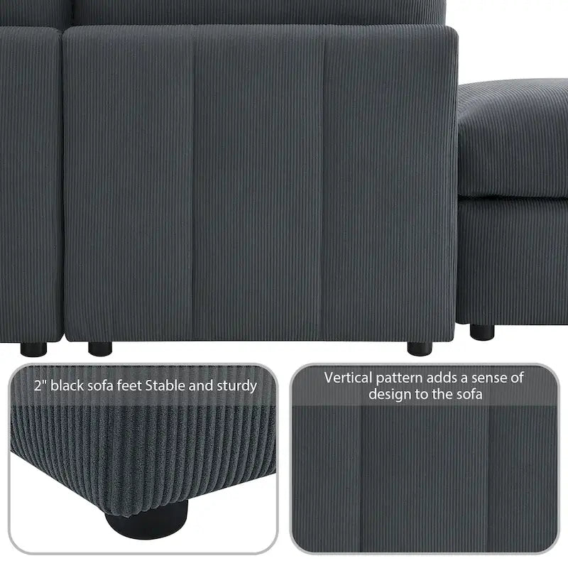 [VIDEO fourni][Nouveau]Canapé d'angle moderne 93 places avec rayures verticales, ensemble de canapés sans accoudoirs 5 places avec poufs convertibles, diverses C