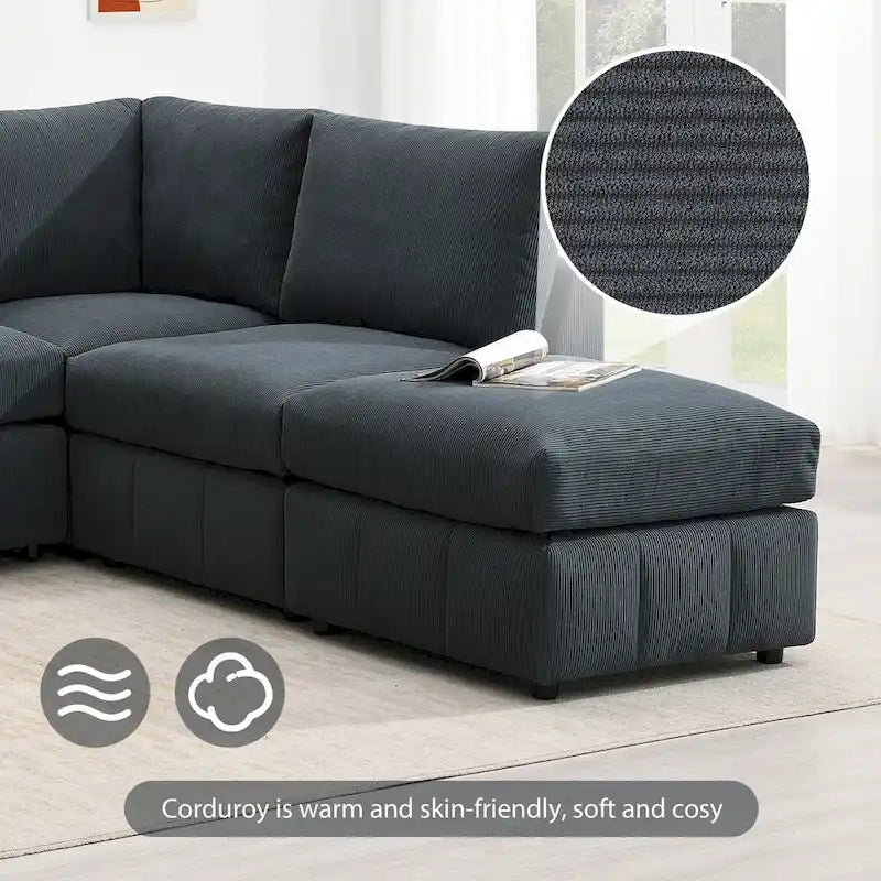 [VIDEO fourni][Nouveau]Canapé d'angle moderne 93 places avec rayures verticales, ensemble de canapés sans accoudoirs 5 places avec poufs convertibles, diverses C