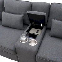 [VIDÉO fournie] [Nouveau] Canapé rembourré 114.2 avec console, 2 porte-gobelets et 2 ports USB avec recharge filaire ou sans fil, style moderne Li