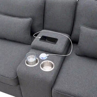 [VIDÉO fournie] [Nouveau] Canapé rembourré 114.2 avec console, 2 porte-gobelets et 2 ports USB avec recharge filaire ou sans fil, style moderne Li