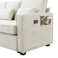 [VIDÉO fournie] [Nouveau] Canapé rembourré 114.2 avec console, 2 porte-gobelets et 2 ports USB avec recharge filaire ou sans fil, style moderne Li