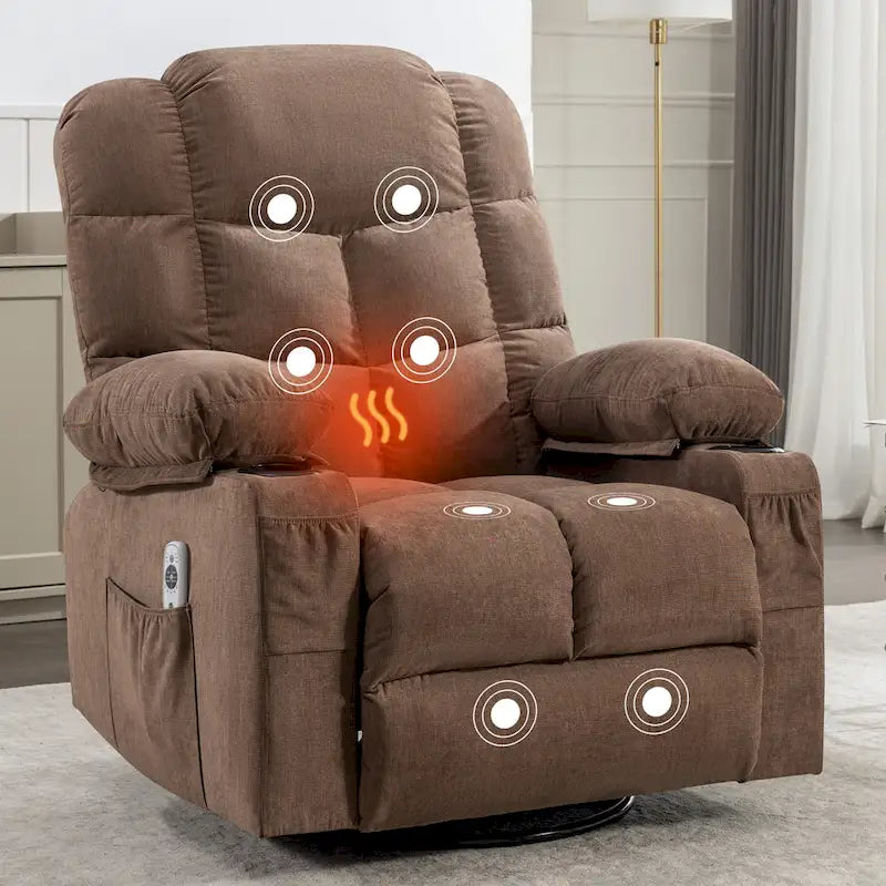 Fauteuil inclinable à bascule de massage pour adultes surdimensionné avec 2 porte-gobelets, port de charge USB, doux, doté d'un mas manuel