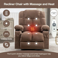 Fauteuil inclinable à bascule de massage pour adultes surdimensionné avec 2 porte-gobelets, port de charge USB, doux, doté d'un mas manuel
