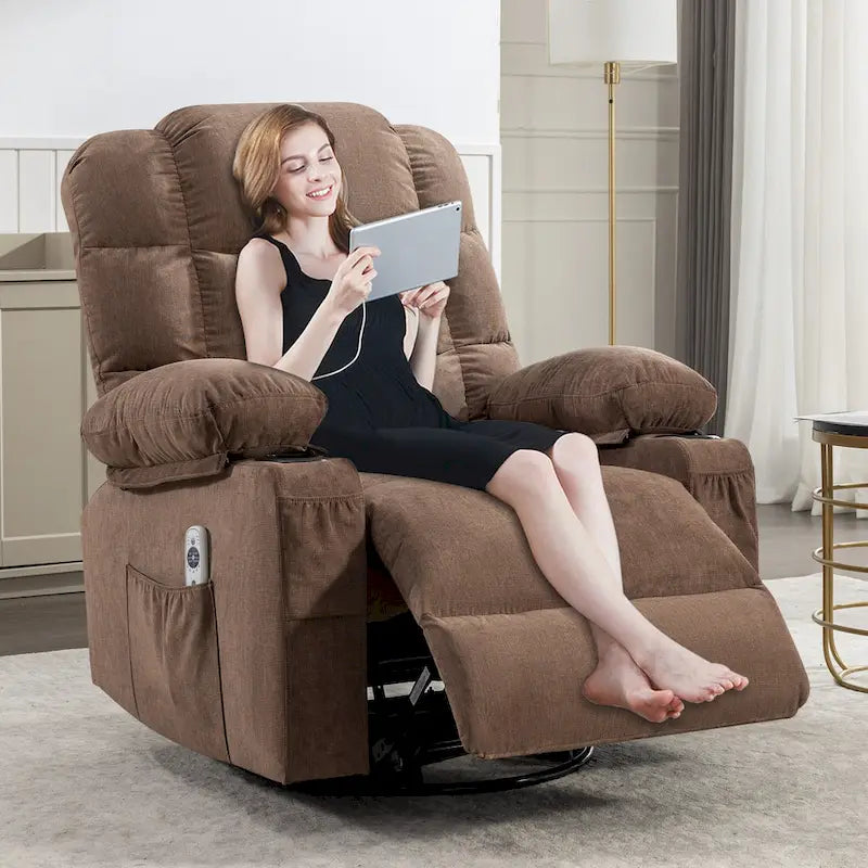 Fauteuil inclinable à bascule de massage pour adultes surdimensionné avec 2 porte-gobelets, port de charge USB, doux, doté d'un mas manuel