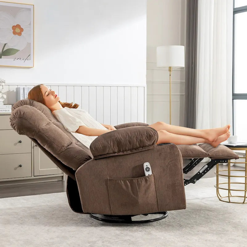 Fauteuil inclinable à bascule de massage pour adultes surdimensionné avec 2 porte-gobelets, port de charge USB, doux, doté d'un mas manuel