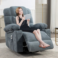 Fauteuil inclinable à bascule de massage pour adultes surdimensionné avec 2 porte-gobelets, port de charge USB, doux, doté d'un mas manuel