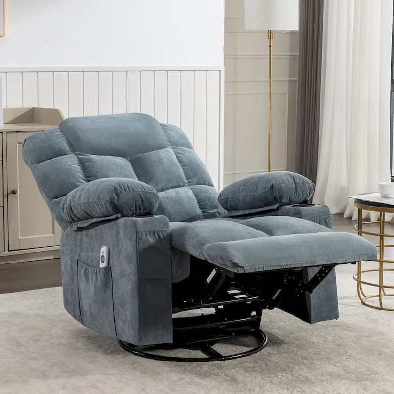 Fauteuil inclinable à bascule de massage pour adultes surdimensionné avec 2 porte-gobelets, port de charge USB, doux, doté d'un mas manuel
