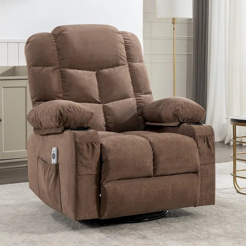 Fauteuil inclinable à bascule de massage pour adultes surdimensionné avec 2 porte-gobelets, port de charge USB, doux, doté d'un mas manuel