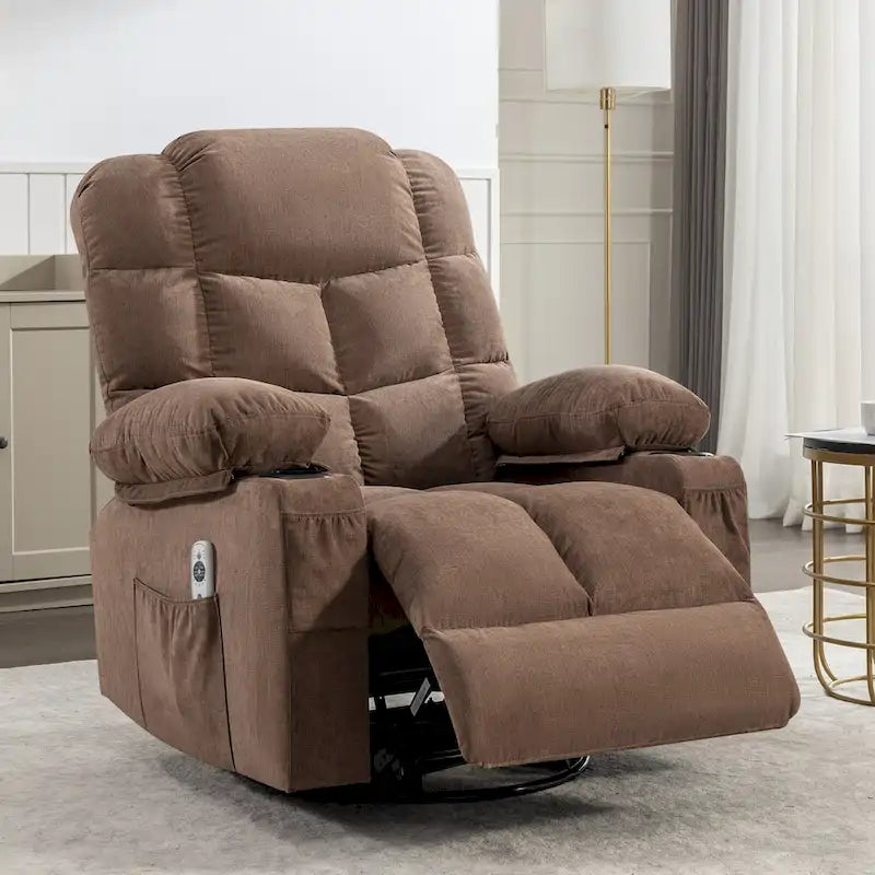 Fauteuil inclinable à bascule de massage pour adultes surdimensionné avec 2 porte-gobelets, port de charge USB, doux, doté d'un mas manuel