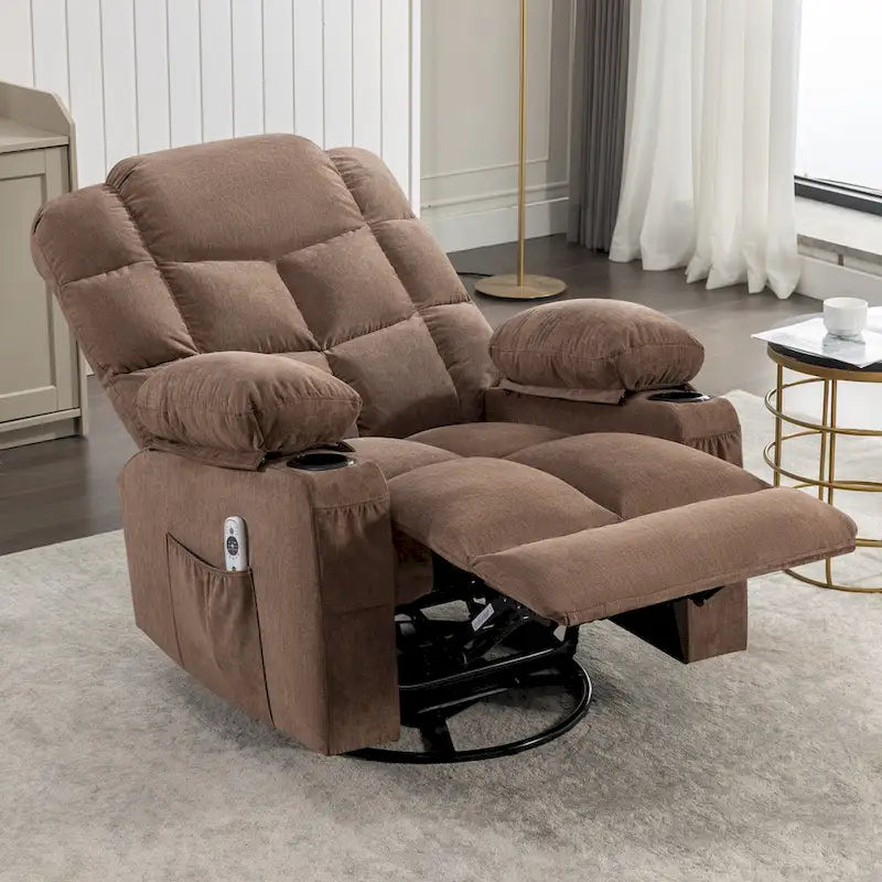 Fauteuil inclinable à bascule de massage pour adultes surdimensionné avec 2 porte-gobelets, port de charge USB, doux, doté d'un mas manuel