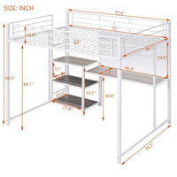 Lit mezzanine pleine grandeur avec bureau et tableau blanc, lit mezzanine en métal avec 3 étagères et échelle, noir