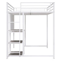 Lit mezzanine pleine grandeur avec bureau et tableau blanc, lit mezzanine en métal avec 3 étagères et échelle, noir