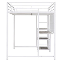 Lit mezzanine pleine grandeur avec bureau et tableau blanc, lit mezzanine en métal avec 3 étagères et échelle, noir