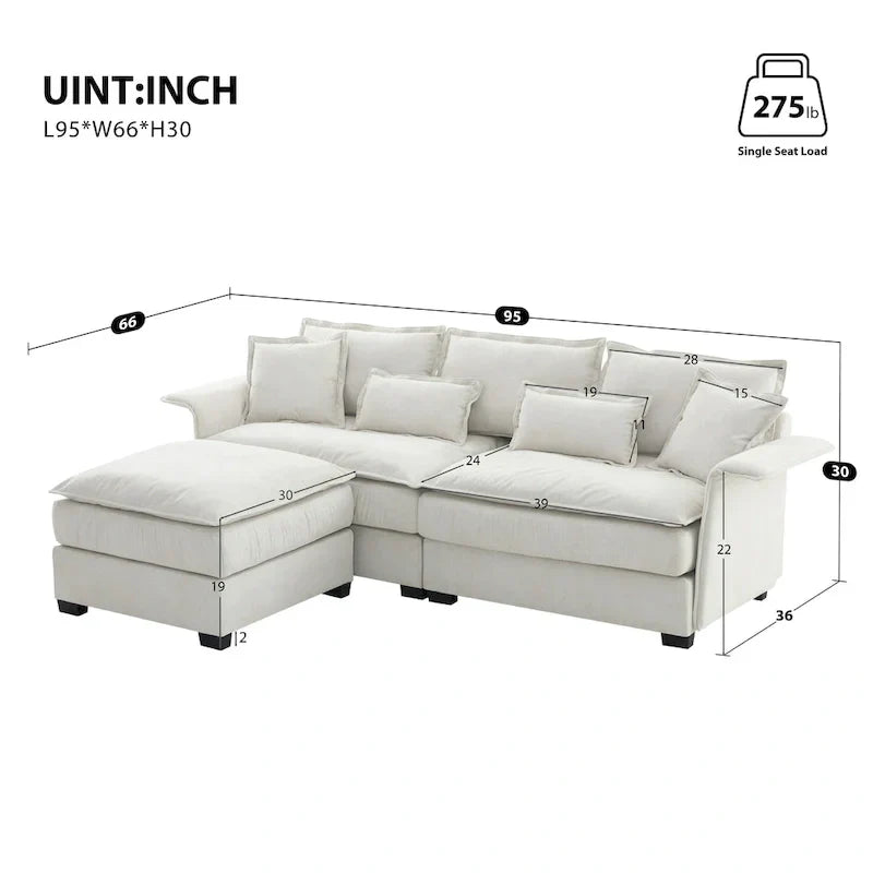 [VIDÉO fournie][Neuf] Canapé Sectionnel de Luxe Surdimensionné 95*66 avec Accoudoirs en Bois Cintré, 4 places Rembourré Mobilier d'Intérieur avec Double