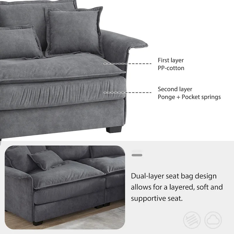[VIDÉO fournie][Neuf] Canapé Sectionnel de Luxe Surdimensionné 95*66 avec Accoudoirs en Bois Cintré, 4 places Rembourré Mobilier d'Intérieur avec Double