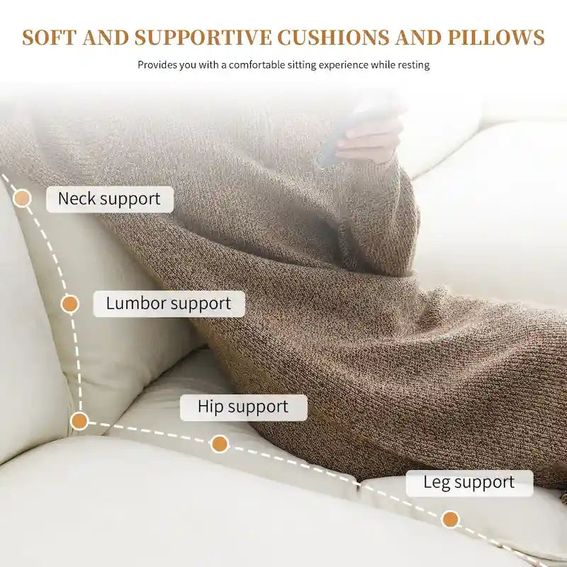 [VIDÉO fournie][Nouveau] Canapé nuage moderne en chenille en forme de L 118*55 avec doubles coussins d'assise, meuble d'intérieur rembourré 5 places, S