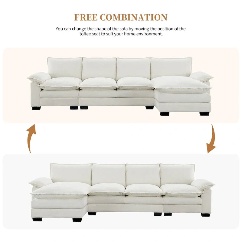 [VIDÉO fournie][Nouveau] Canapé nuage moderne en chenille en forme de L 118*55 avec doubles coussins d'assise, meuble d'intérieur rembourré 5 places, S