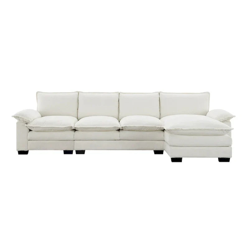 [VIDÉO fournie][Nouveau] Canapé nuage moderne en chenille en forme de L 118*55 avec doubles coussins d'assise, meuble d'intérieur rembourré 5 places, S
