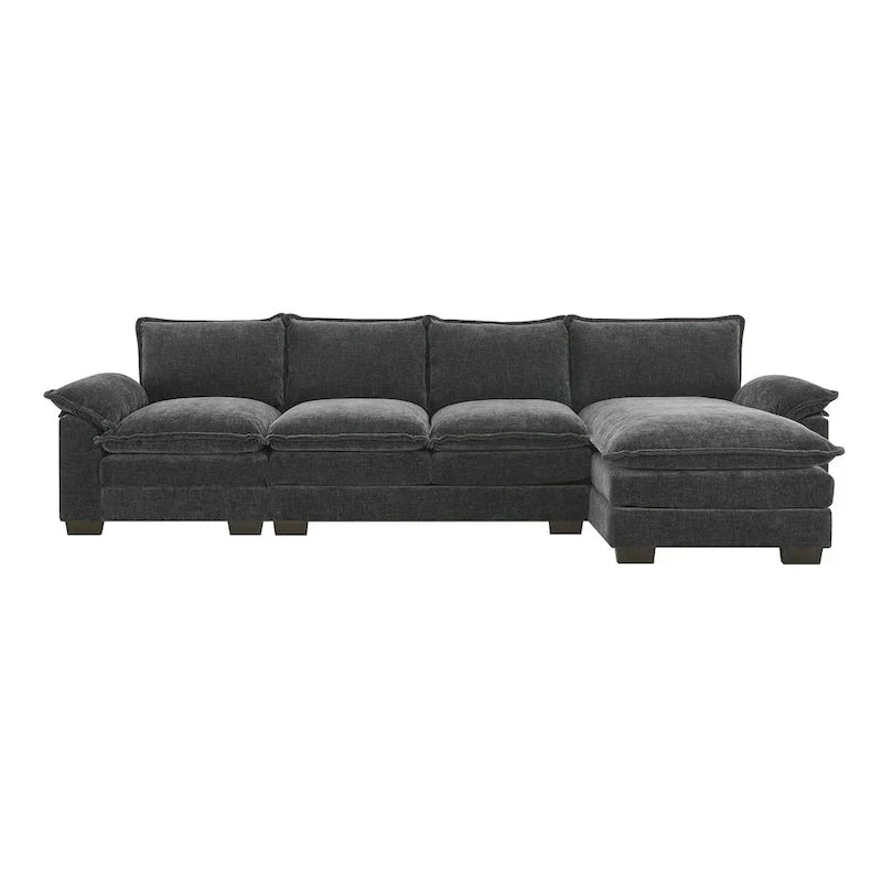 [VIDÉO fournie][Nouveau] Canapé nuage moderne en chenille en forme de L 118*55 avec doubles coussins d'assise, meuble d'intérieur rembourré 5 places, S