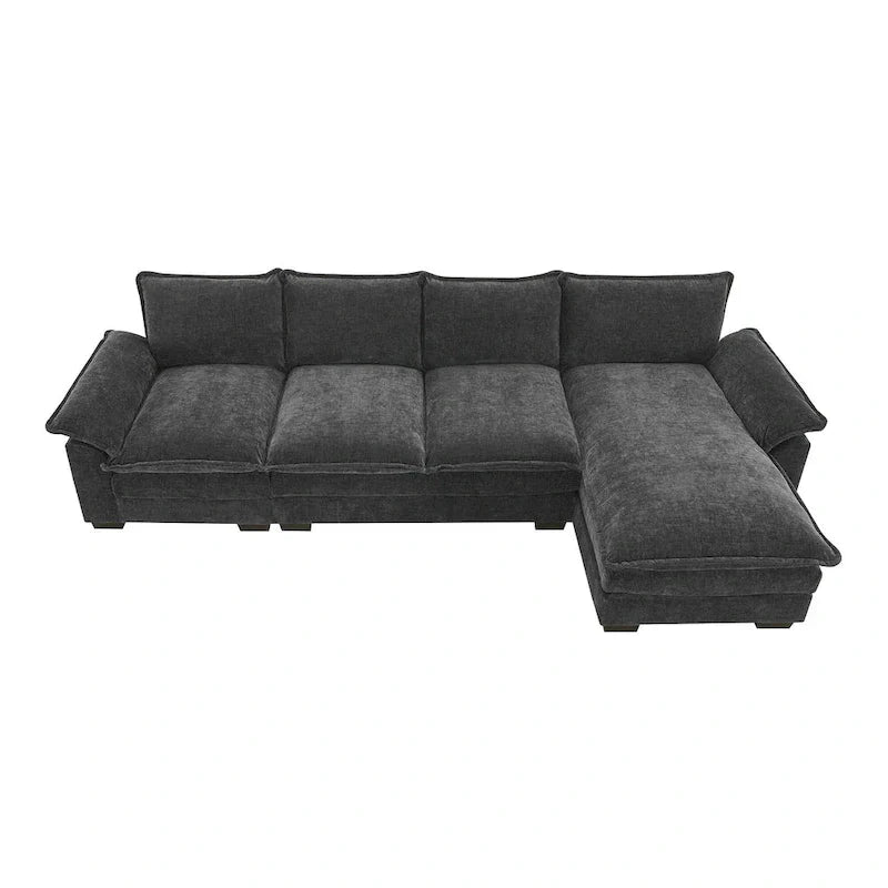 [VIDÉO fournie][Nouveau] Canapé nuage moderne en chenille en forme de L 118*55 avec doubles coussins d'assise, meuble d'intérieur rembourré 5 places, S