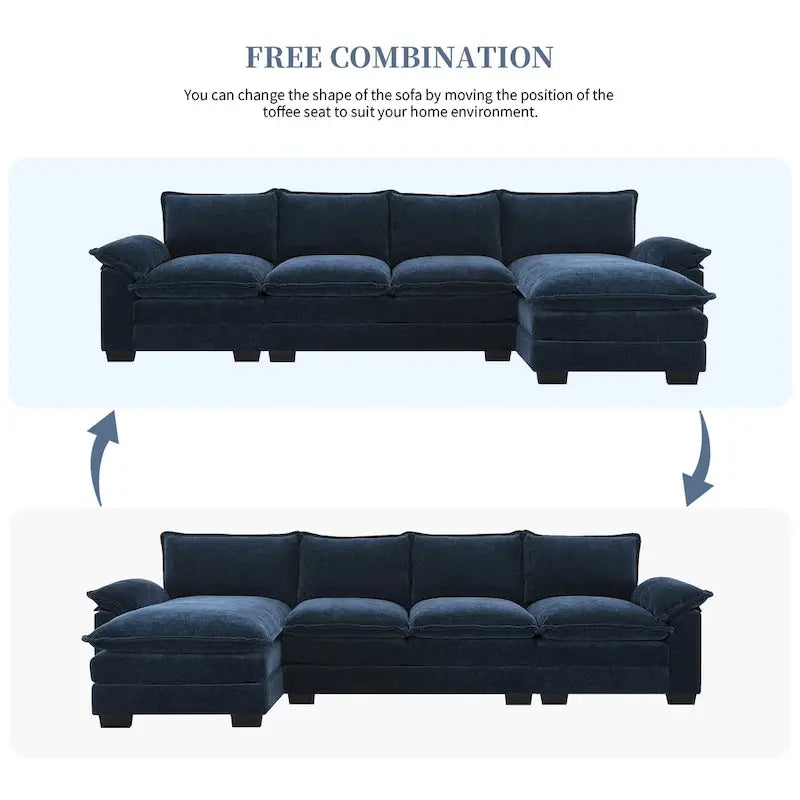 [VIDÉO fournie][Nouveau] Canapé nuage moderne en chenille en forme de L 118*55 avec doubles coussins d'assise, meuble d'intérieur rembourré 5 places, S