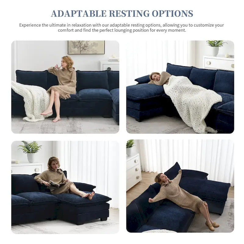 [VIDÉO fournie][Nouveau] Canapé nuage moderne en chenille en forme de L 118*55 avec doubles coussins d'assise, meuble d'intérieur rembourré 5 places, S