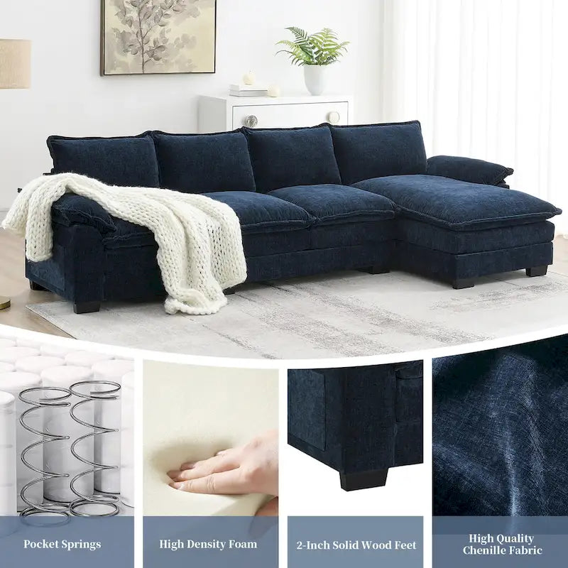 [VIDÉO fournie][Nouveau] Canapé nuage moderne en chenille en forme de L 118*55 avec doubles coussins d'assise, meuble d'intérieur rembourré 5 places, S