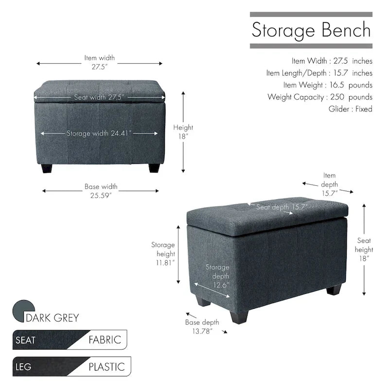 Banc de rangement Porthos Home Vivi en tissu à couvercle basculant