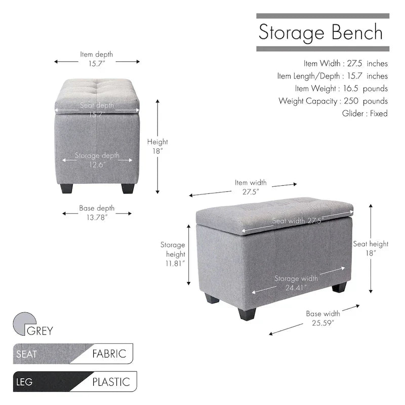 Banc de rangement Porthos Home Vivi en tissu à couvercle basculant