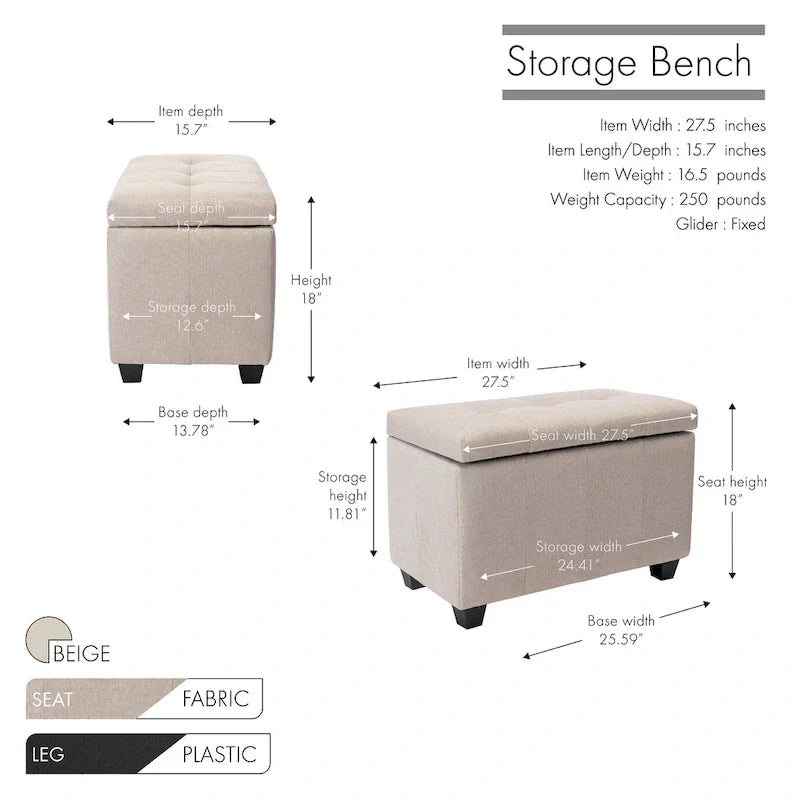Porthos Home Vivi banc de rangement en tissu à dessus basculant