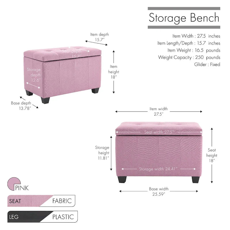 Porthos Home Vivi banc de rangement en tissu à dessus basculant