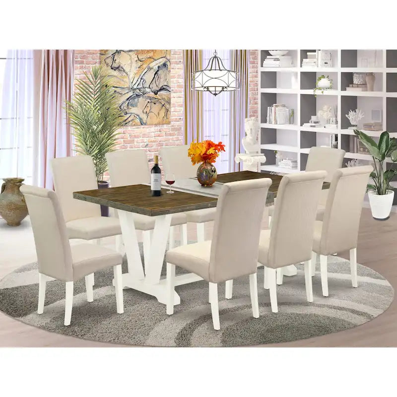 Ensemble de cuisine East West Furniture - une table à manger et des chaises en tissu de lin crème, blanc lin (options de pièces)