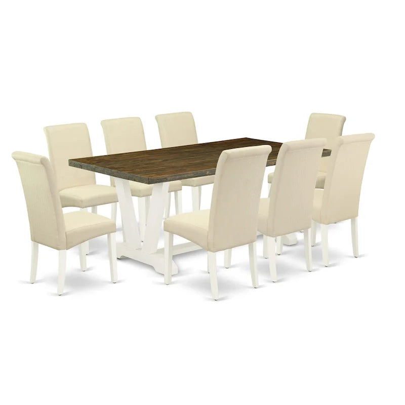 Ensemble de cuisine East West Furniture - une table à manger et des chaises en tissu de lin crème, blanc lin (options de pièces)