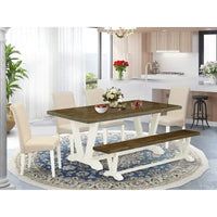 Ensemble de cuisine East West Furniture - une table à manger et des chaises en tissu de lin crème, blanc lin (options de pièces)