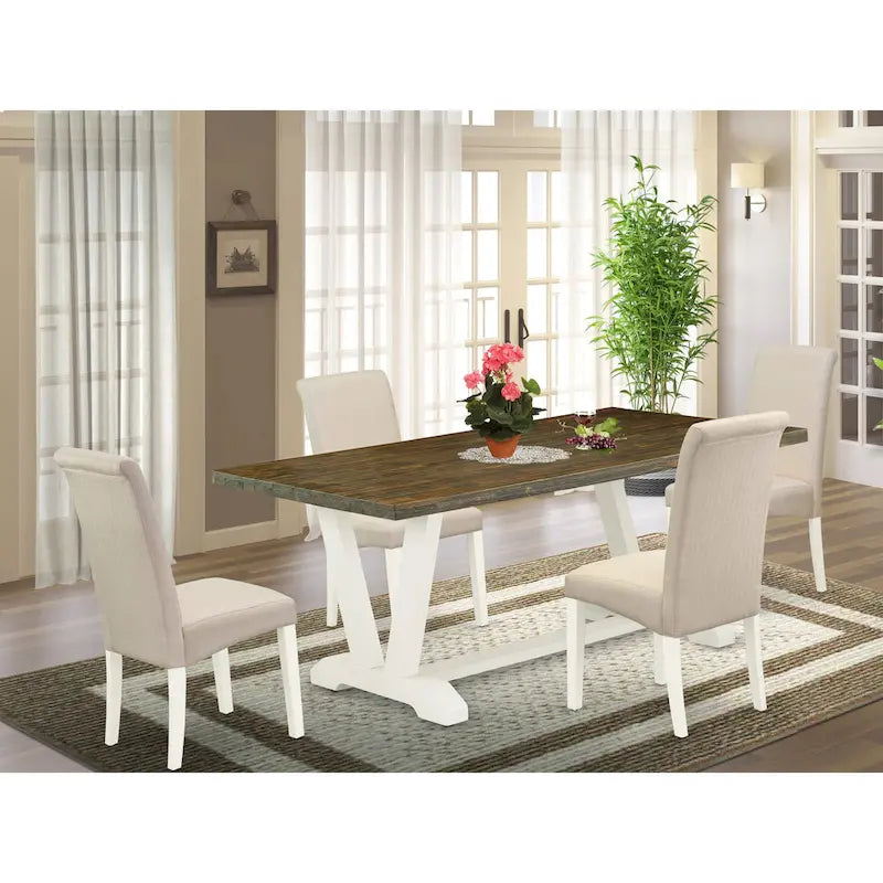 Ensemble de cuisine East West Furniture - une table à manger et des chaises en tissu de lin crème, blanc lin (options de pièces)