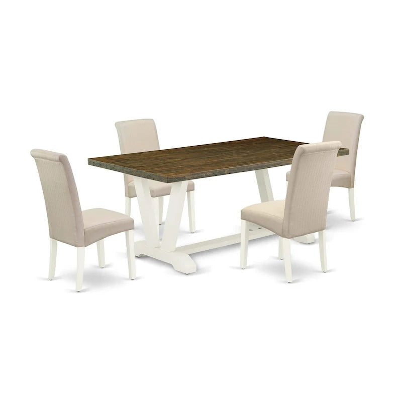Ensemble de cuisine East West Furniture - une table à manger et des chaises en tissu de lin crème, blanc lin (options de pièces)