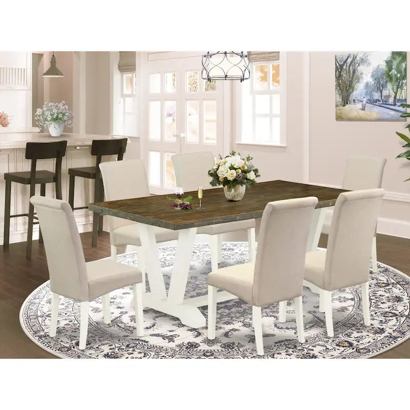 Ensemble de cuisine East West Furniture - une table à manger et des chaises en tissu de lin crème, blanc lin (options de pièces)