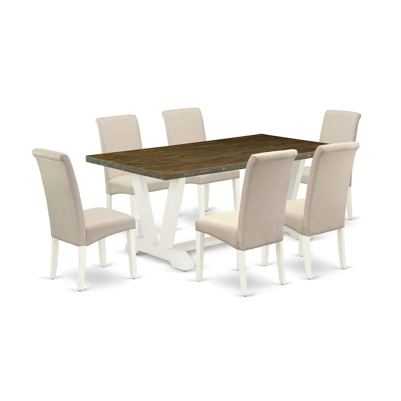 Ensemble de cuisine East West Furniture - une table à manger et des chaises en tissu de lin crème, blanc lin (options de pièces)