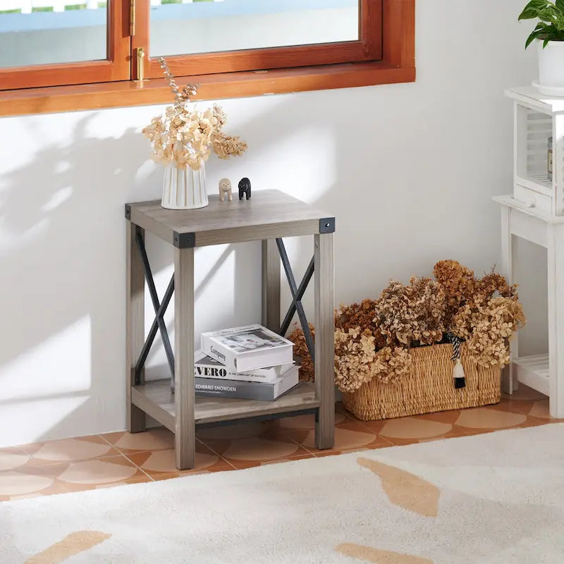 Table d'appoint ou de chevet de ferme CO-Z de 16 pouces avec étagère de rangement