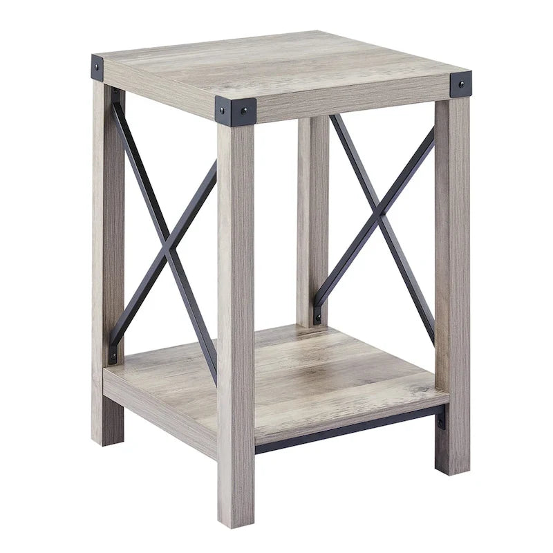 Table d'appoint ou de chevet de ferme CO-Z de 16 pouces avec étagère de rangement