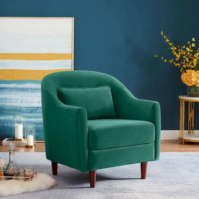 VANOMi 28.34 Fauteuil d'appoint, Fauteuil crapaud en velours avec pieds en bois massif