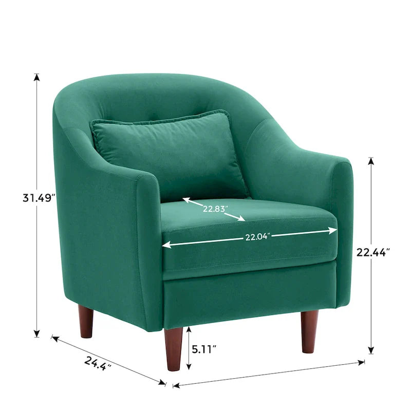 VANOMi 28.34 Fauteuil d'appoint, Fauteuil crapaud en velours avec pieds en bois massif