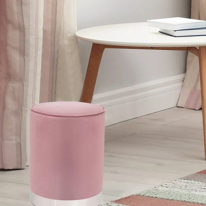Pouffe rond en velours avec garniture argentée Adeco Vanity