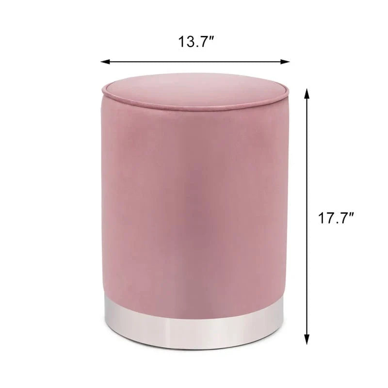 Pouffe rond en velours avec garniture argentée Adeco Vanity