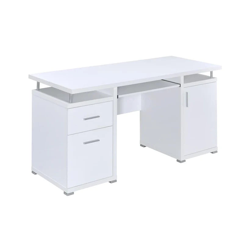 Bureau informatique avec 2 tiroirs et placard, blanc